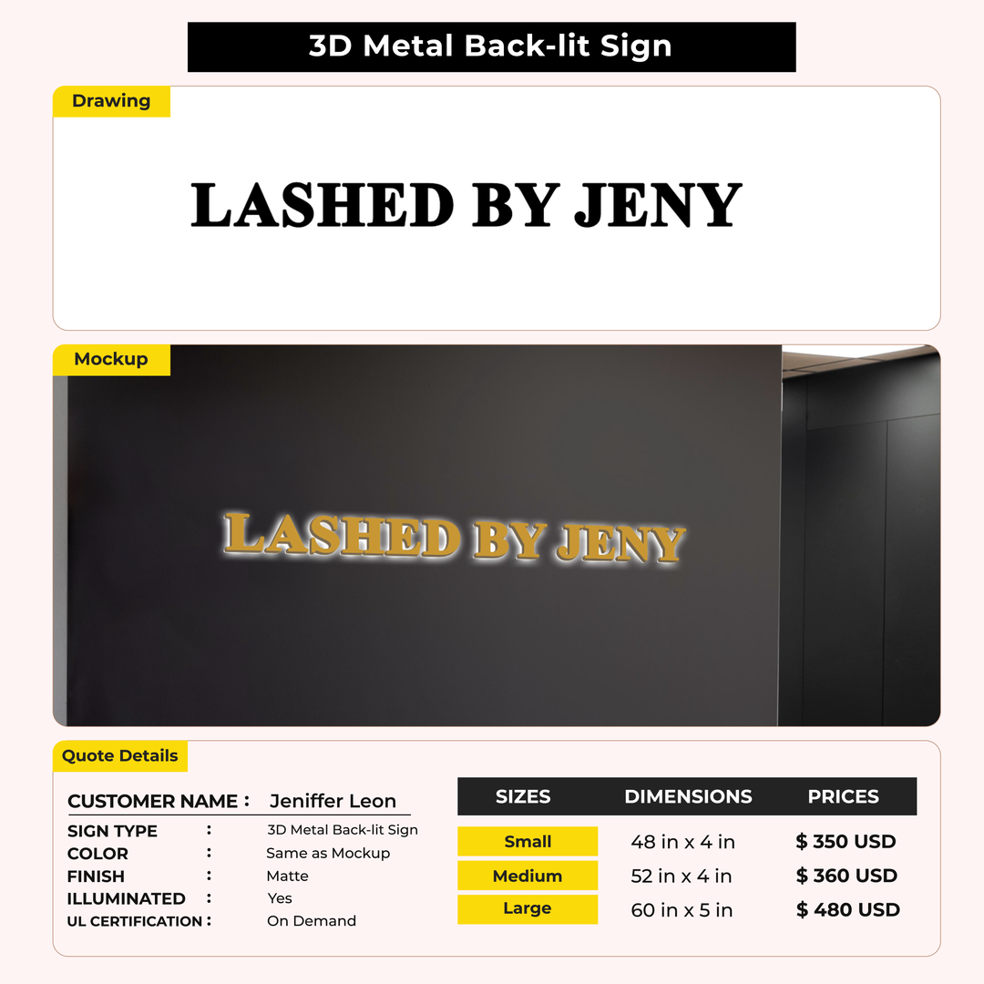 3D Metal Back-lit Sign For Jeniffer Leon