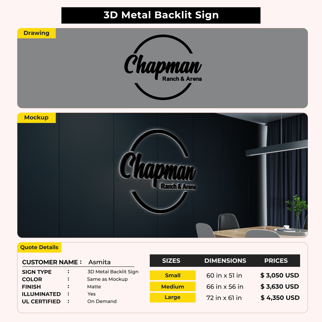 3D Metal Back-lit Sign For Asmita