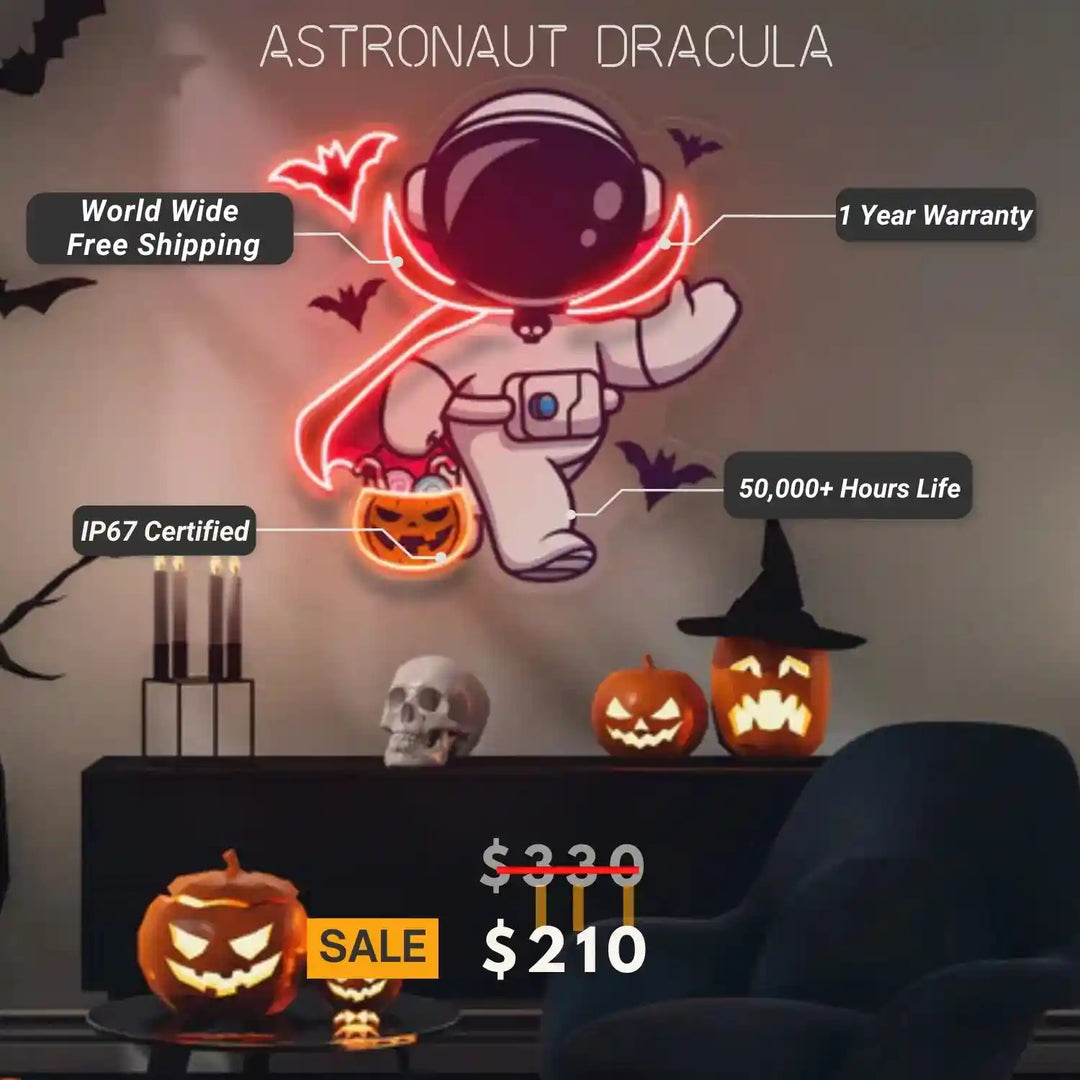 Astronaut Dracula Halloween Neon Sign by manhattanneons.com - Transform your space with Halloween Neon Sign