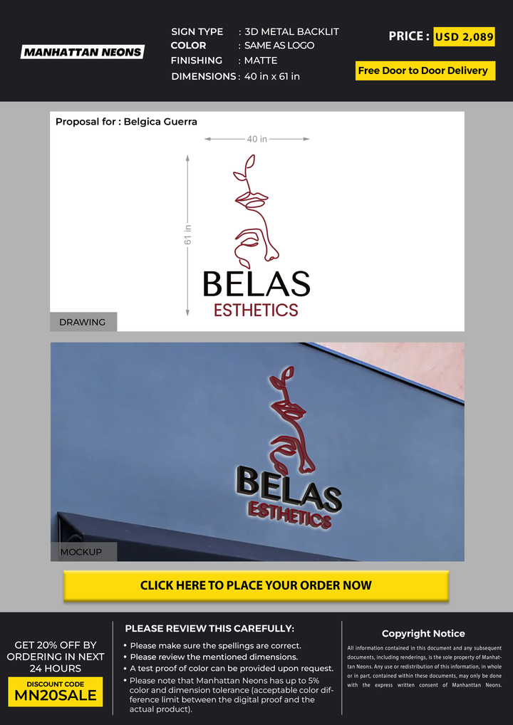 Metal Backlit Sign for Belgica Guerra