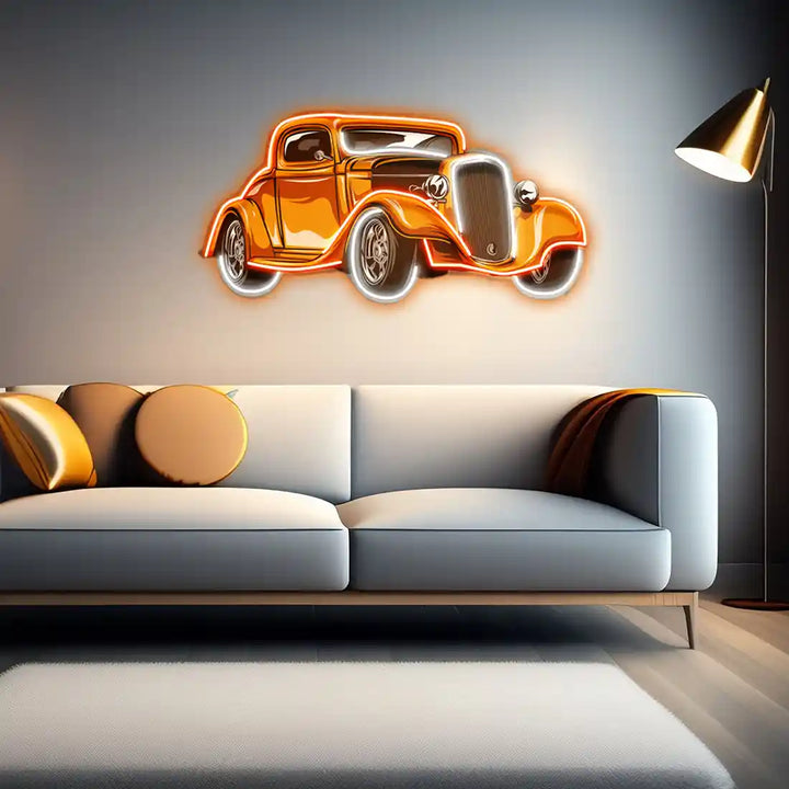 Classic Car On Colid Color UV Art LED Neon Sign in orange colour by manhattanneons.com