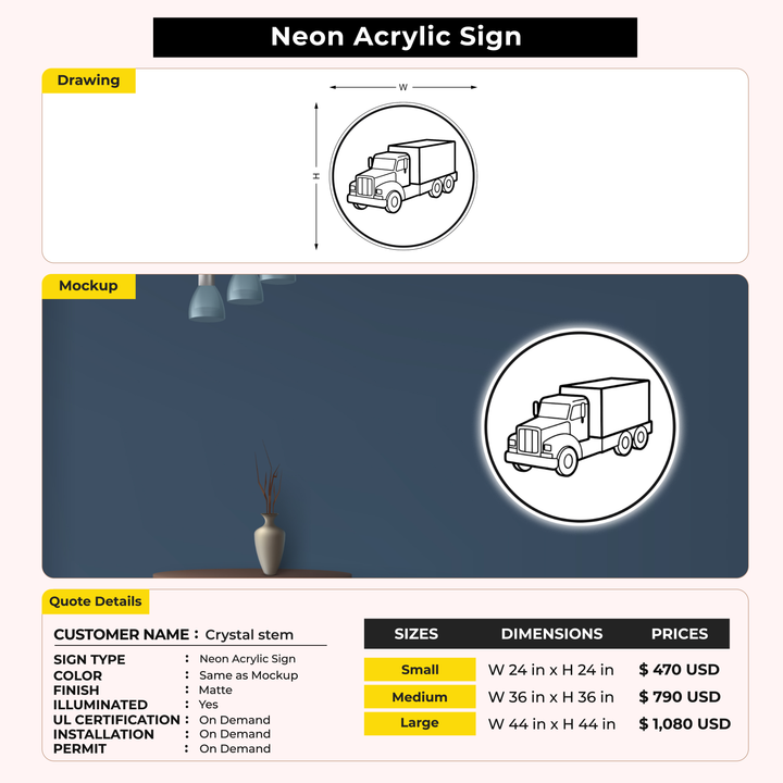 Neon Acrylic Sign for Crystal stem