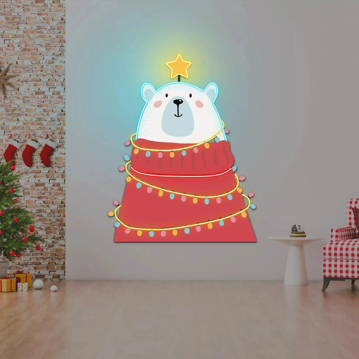 Cute Polar Bear Christmas Art - Festive Holiday Decorations - from manhattonneons.com.