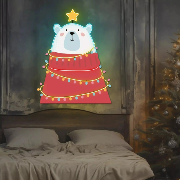 Cute Polar Bear Christmas Art - Festive Holiday Decorations - from manhattonneons.com.