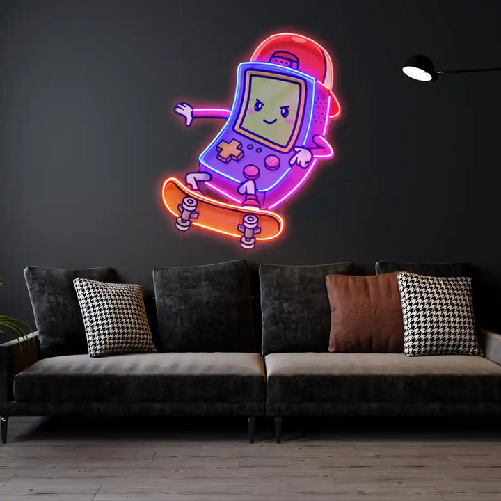 Cute Game Controller UV Art LED Neon Sign in orange and purple colour by manhattanneons.com