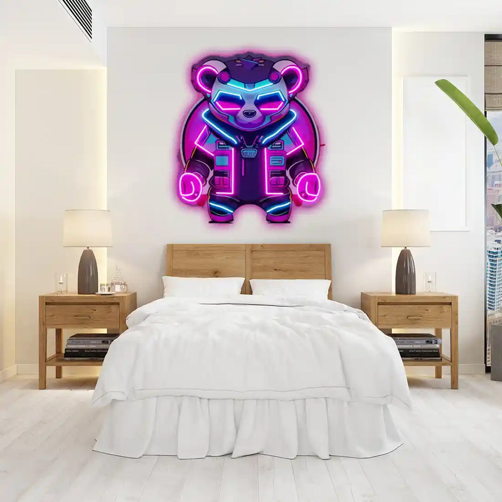 Cyberpunk Panda UV Art LED Neon Sign in pink and blue colour by manhattanneons.com