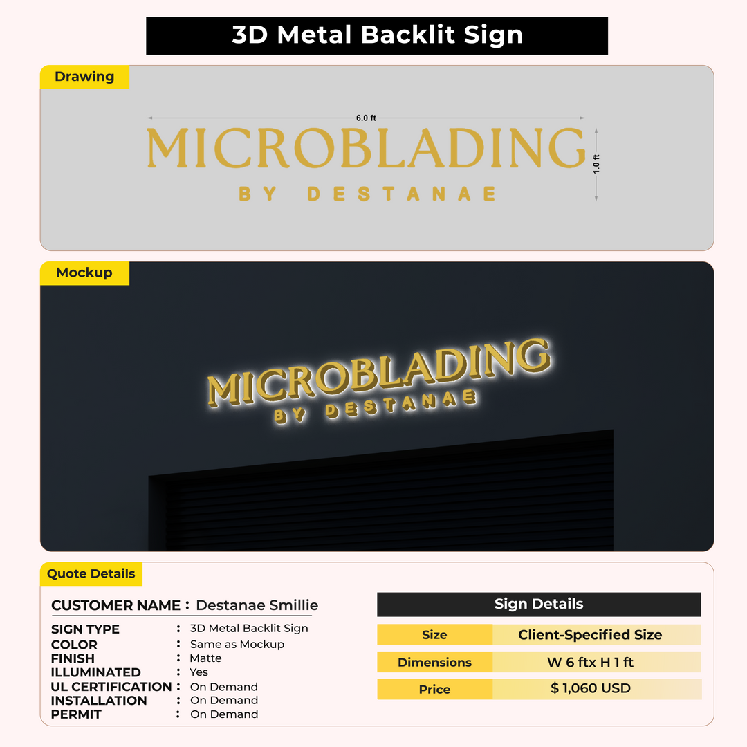 3D Metal Backlit Sign for Destanae Smillie