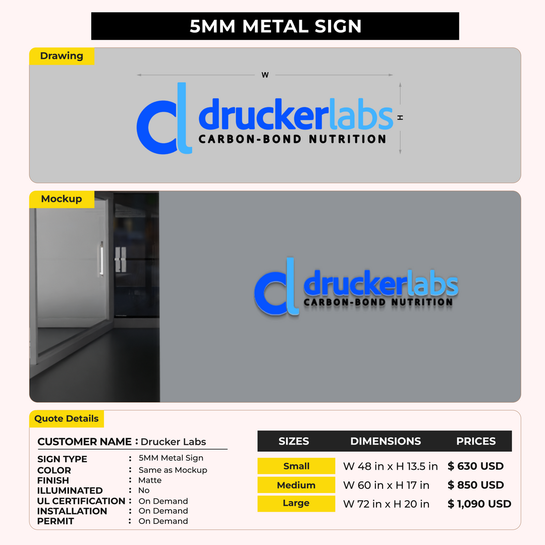 Business signage for Drucker Labs