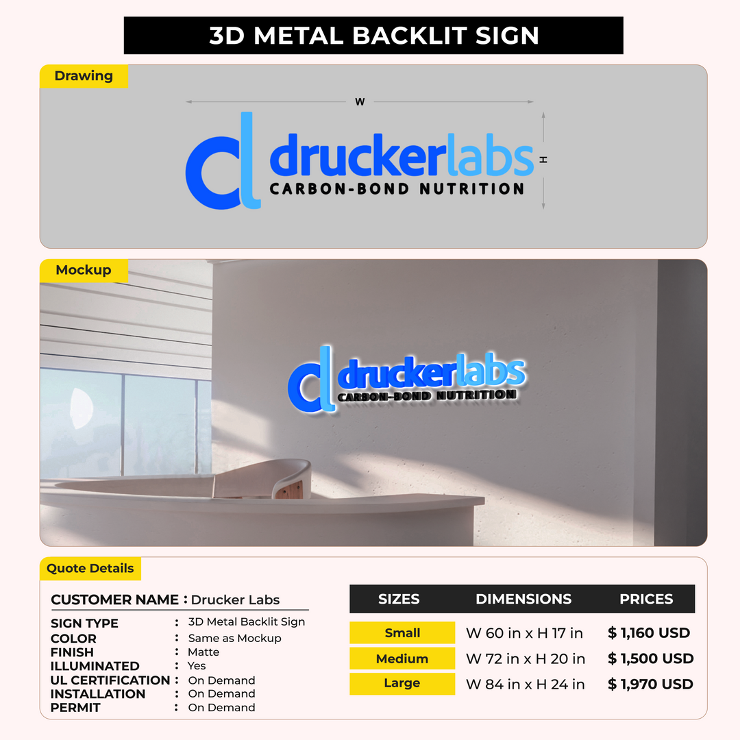 Business signage for Drucker Labs