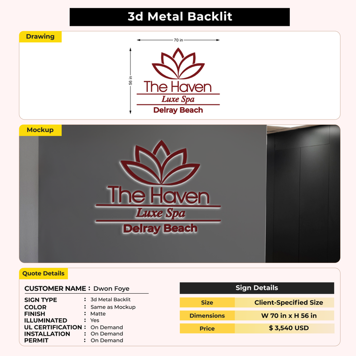 3D Metal Backlit For Dwon Foye