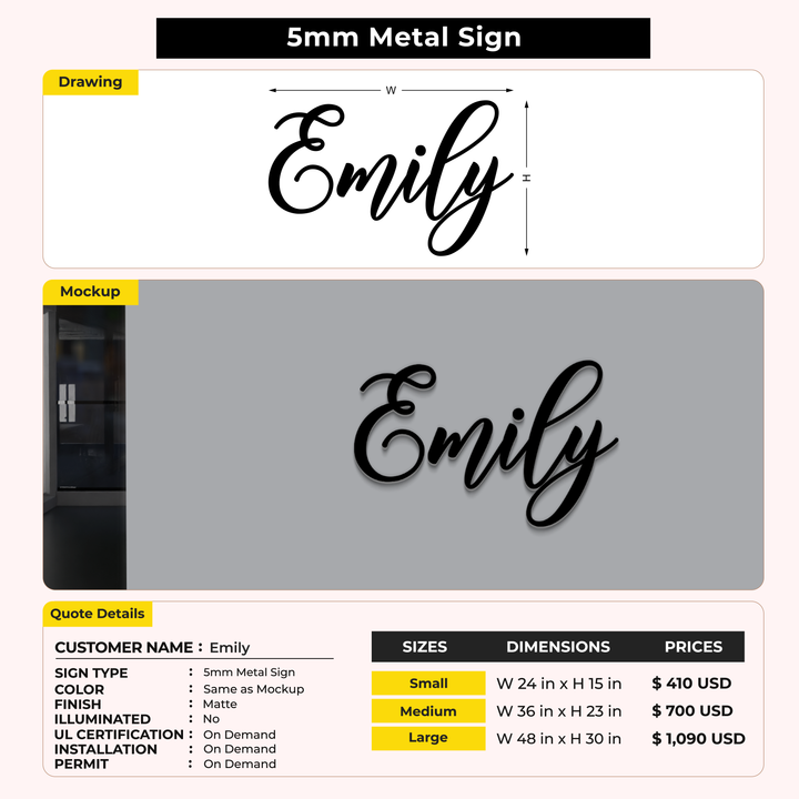 5mm Metal Sign For Emily