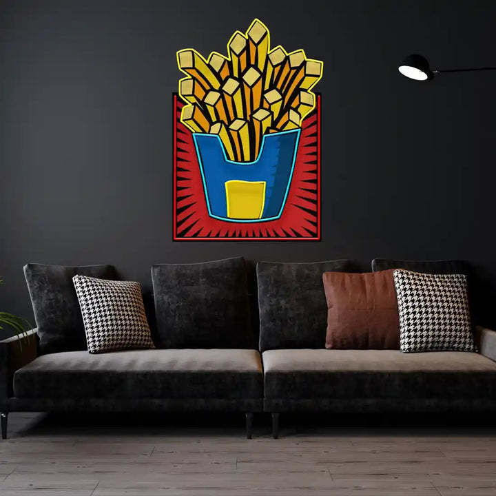 French Fries UV Art LED Neon Sign in yellow and blue colour by manhattanneons.com