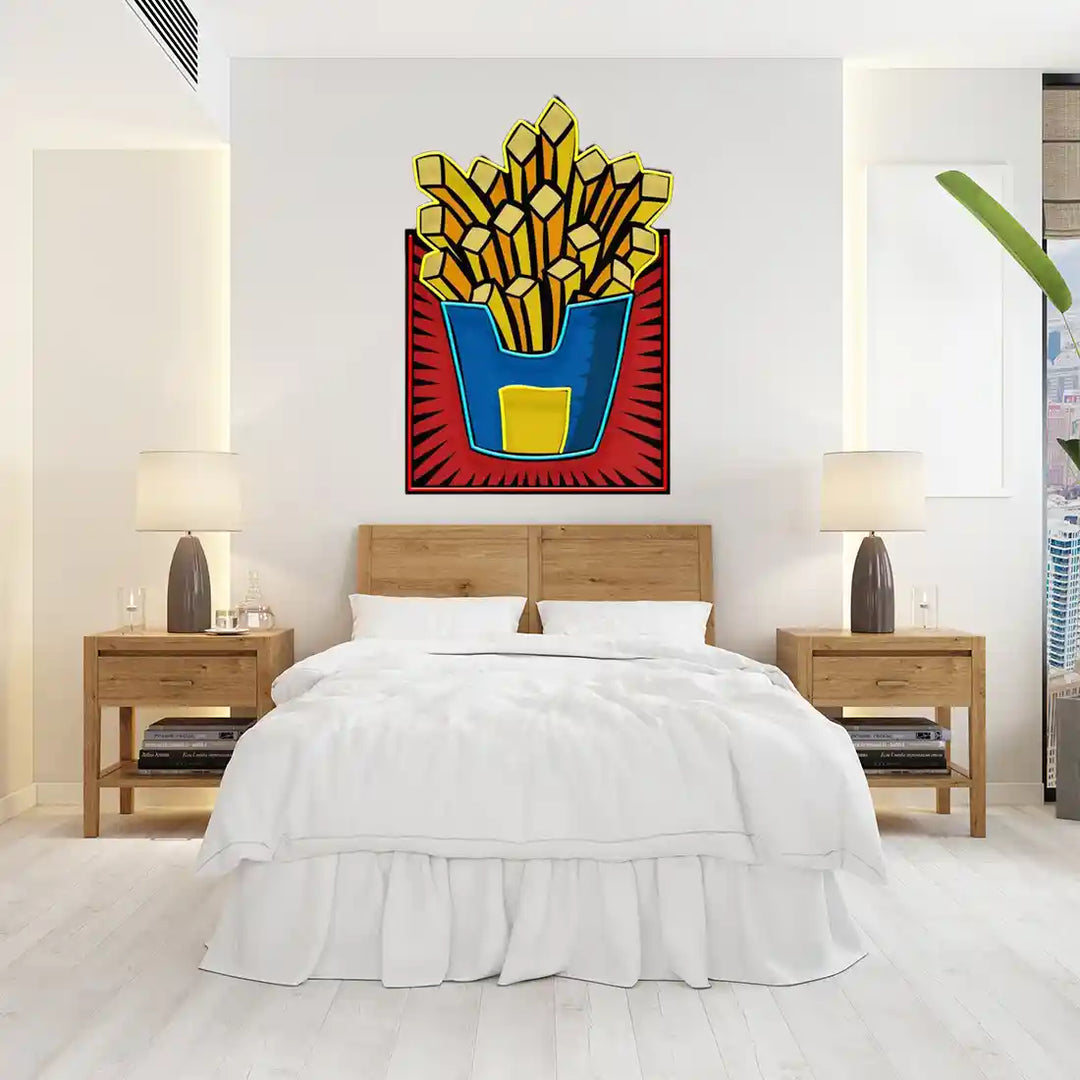 French Fries UV Art LED Neon Sign in yellow and blue colour by manhattanneons.com