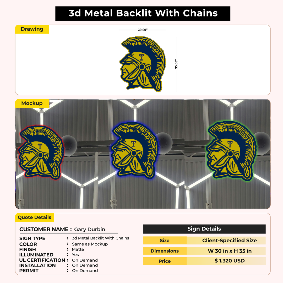 3D UV Metal Backlit Sign for Gary Durbin