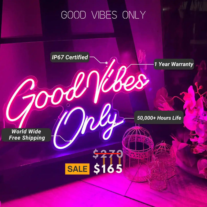 Good Vibes Only Neon Sign | Vibrant Neon Art - Illuminate Your Space - from manhattonneons.com.