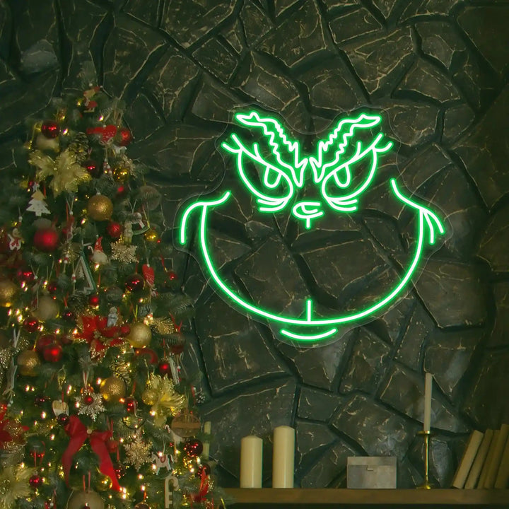 Grinchy Smile Christmas Neon Sign - Vibrant Holiday Glow - Cheerful Festive Decor - from manhattonneons.com.