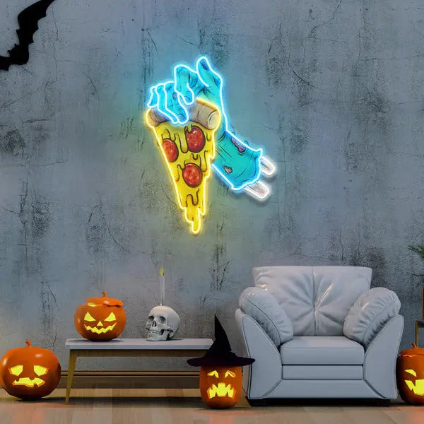 Skull Hand Pizza Halloween LED Neon Sign by manhattanneons.com - Transform your space with Halloween LED Neon Sign