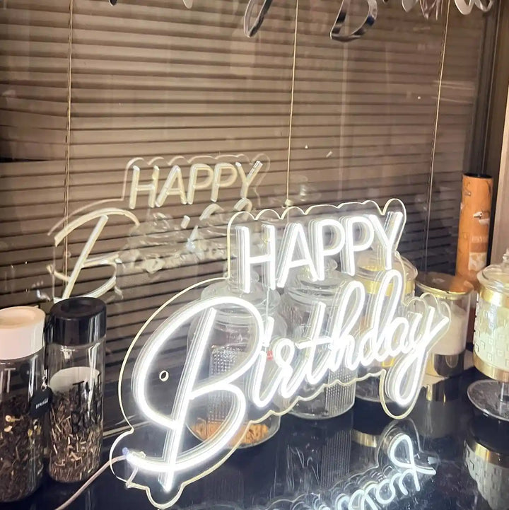 Happy Birthday Trendy Neon Sign | Radiant Celebration Illumination - from manhattonneons.com.