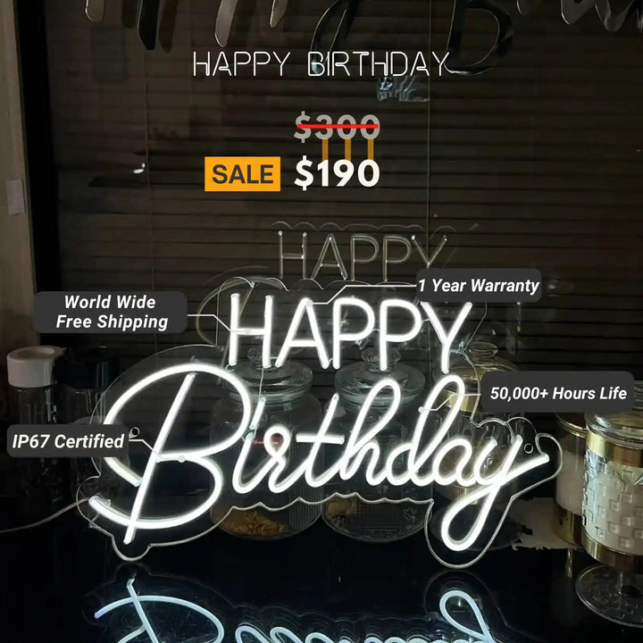 Happy Birthday Trendy Neon Sign | Radiant Celebration Illumination - from manhattonneons.com.