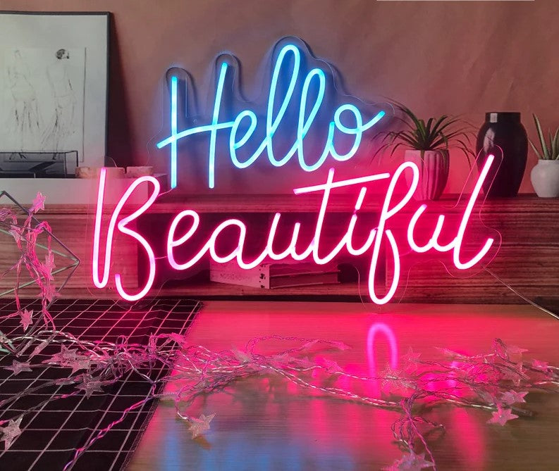 Hello Beautiful Trendy Neon Sign - Radiate Confidence and Elegance, only at ManhattanNeons