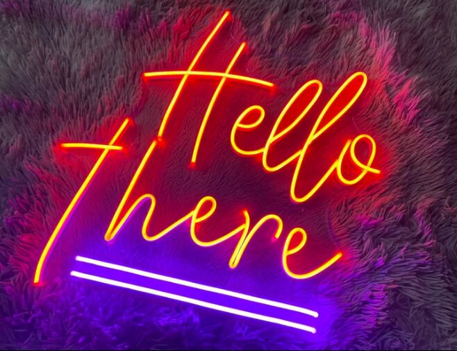 Hello-Trendy Neon-Sign, radiating a warm and welcoming glow, perfect for illuminating your space - ManhattanNeons.