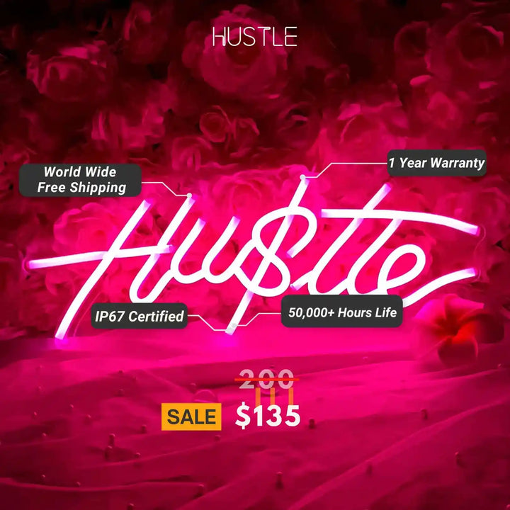 Hustle Neon Sign | Ignite Your Ambition with Radiant Energy - from manhattonneons.com.