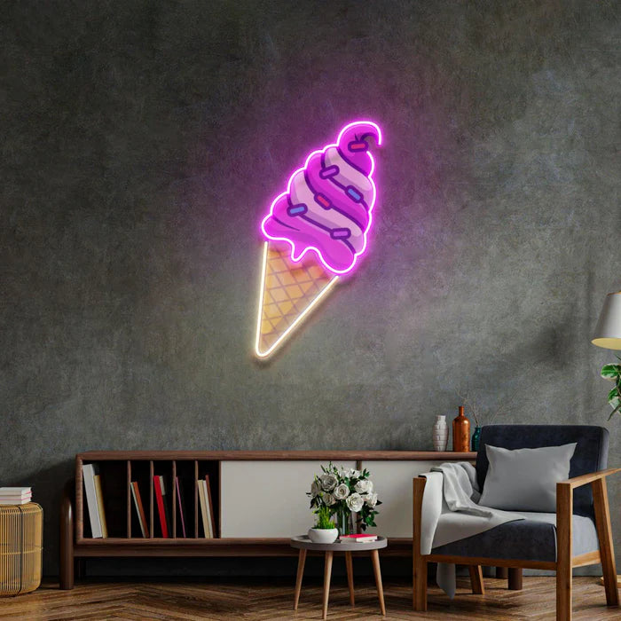 Ice Cream Cone UV Art Led Neon sign lights up the room with vibrant colors, creating a mesmerizing ambiance. Available at manhattanneons.com