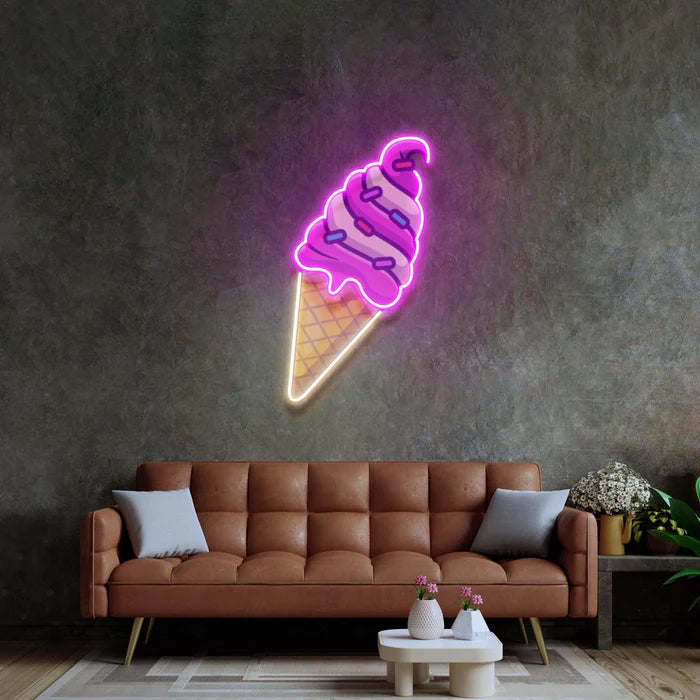 Ice Cream Cone UV Art Led Neon sign lights up the room with vibrant colors, creating a mesmerizing ambiance. Available at manhattanneons.com