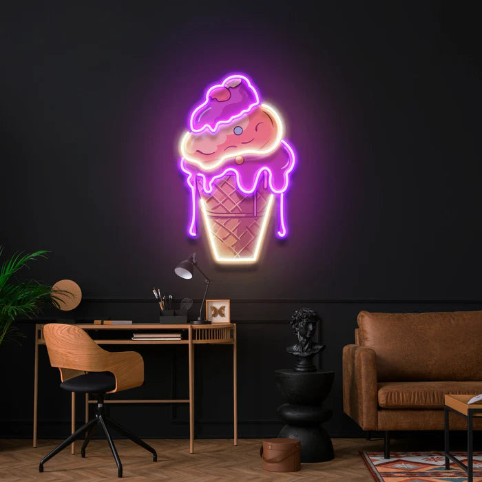 Illuminate Icecream Cones Cartoon UV Art Led Neon sign. Dive into the light with manhattanneons.com