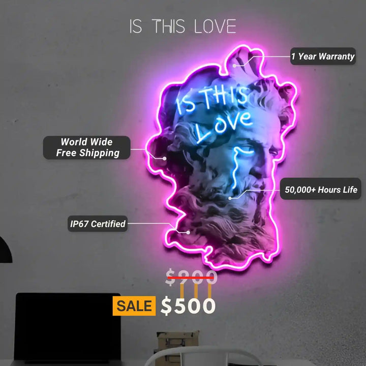 IS THIS LOVE UV ART LED NEON SIGN, bringing a burst of color and style to your space - from manhattanneons.com.