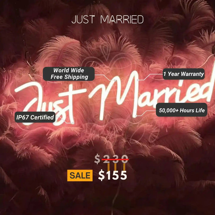 Just Married Neon Sign - Elegant Neon Art for Your Special Day - from manhattonneons.com.