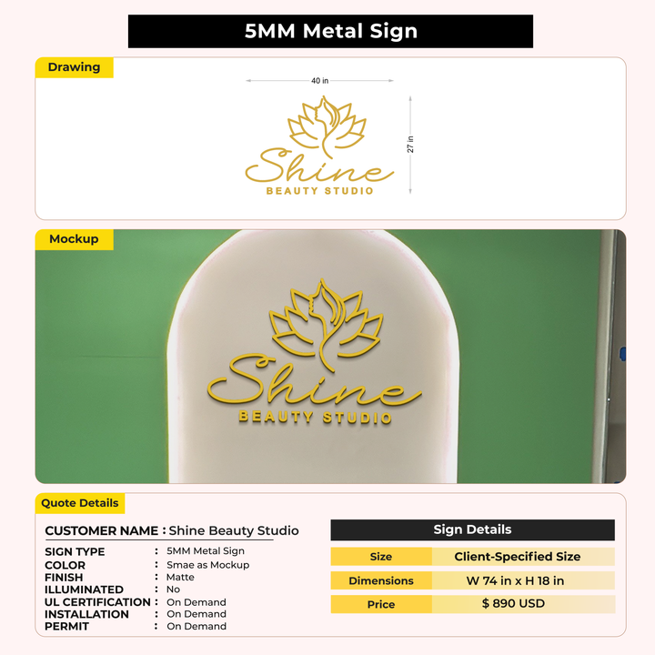 Custom Sign For Shine Beauty Studio