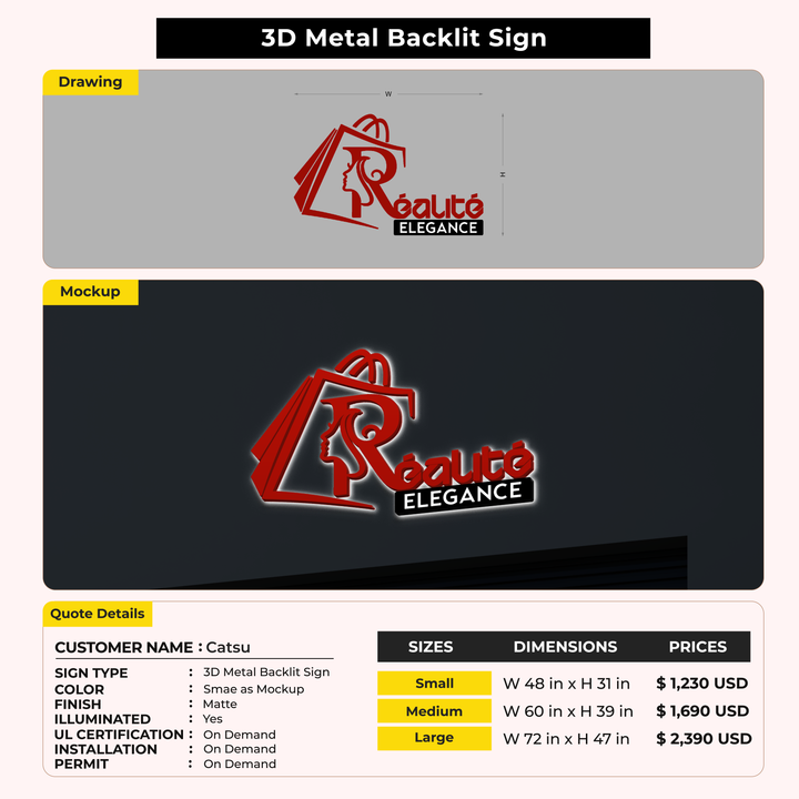 3D Metal Backlit Signs for Catsu