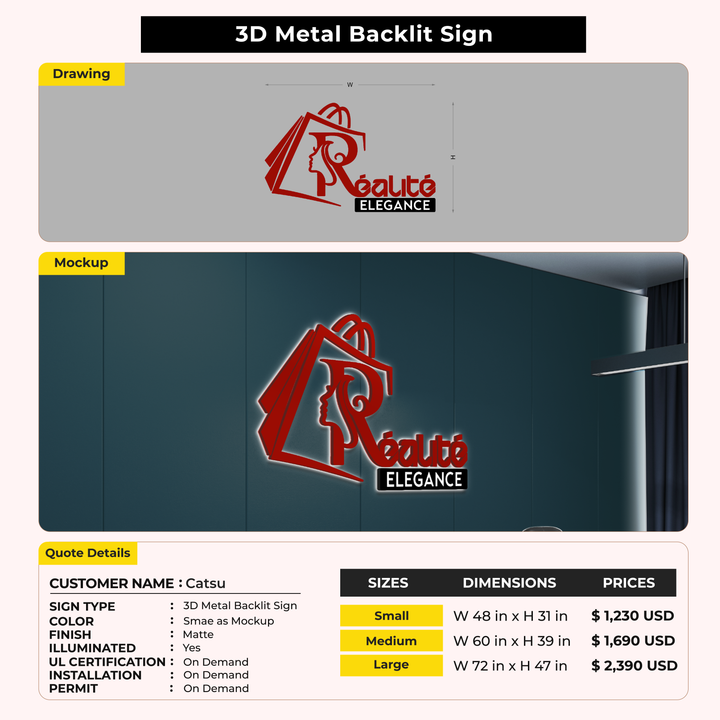 3D Metal Backlit Signs for Catsu