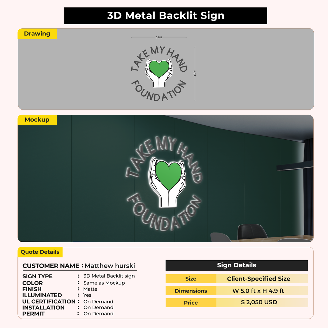 3D Metal Backlit Sign for Matthew hurski