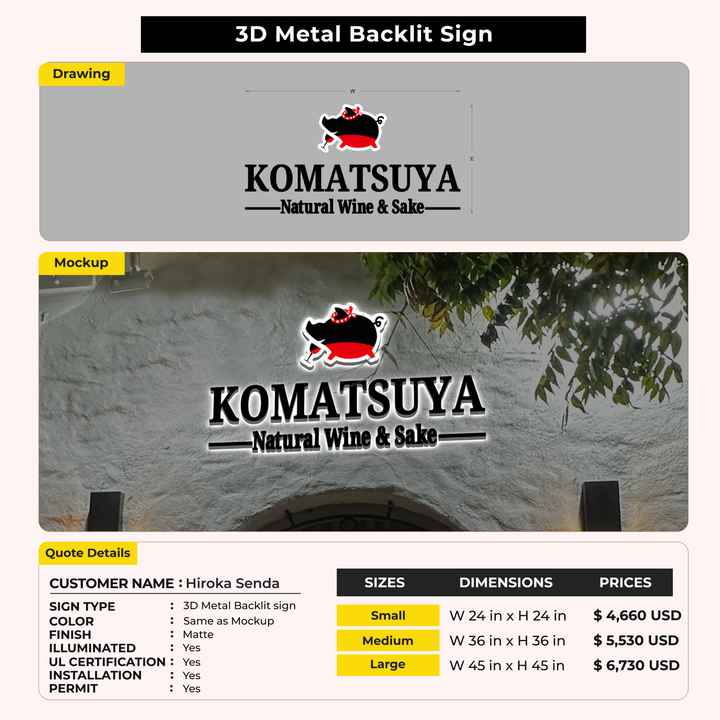 3D Metal Backlit Sign for Hiroka Senda