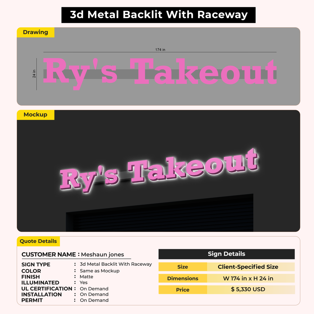 3D Metal Backlit with Raceways for Meshaun jones