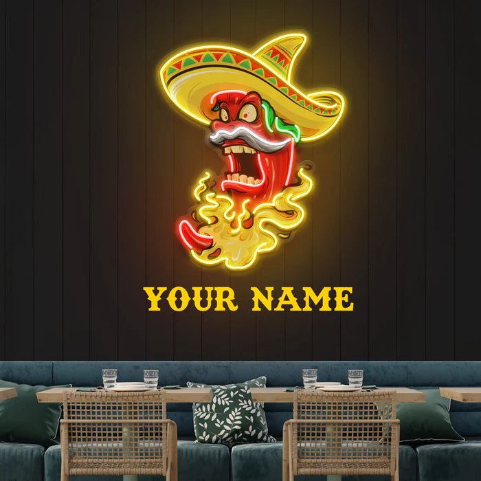 Mexican Red Hot Chili Pepper With Hat Artwork UV Art Led Neon sign Light  shining brightly from ManhattanNeons.com