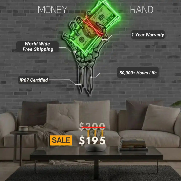 Money Hand Halloween LED Neon Sign by manhattanneons.com - Transform your space with Halloween LED Neon Sign