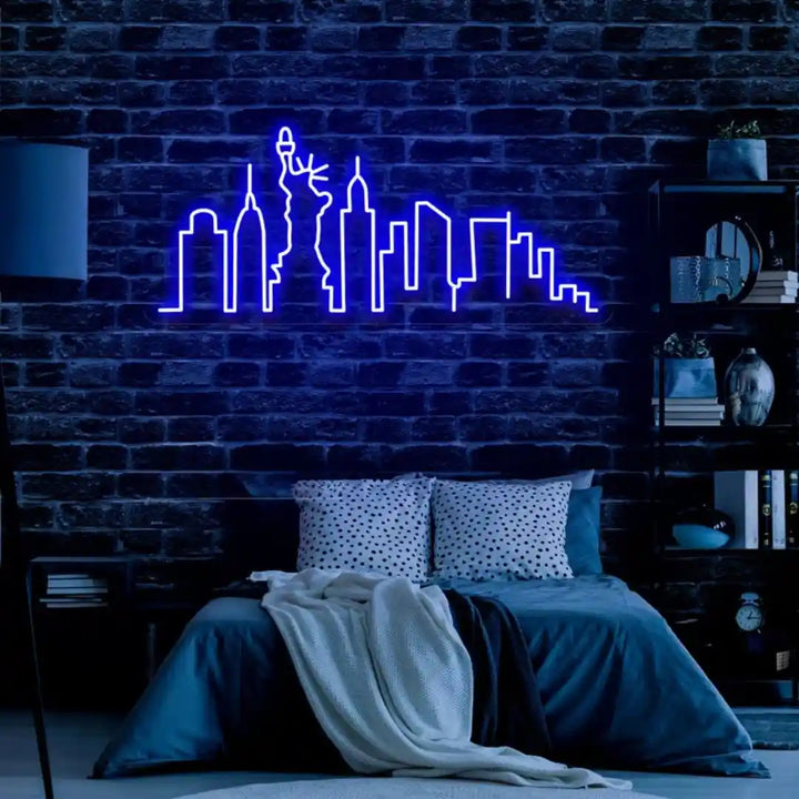 New York City Skyline UV Printed Neon Artwork - Vibrant Cityscape Glow - from manhattonneons.com.