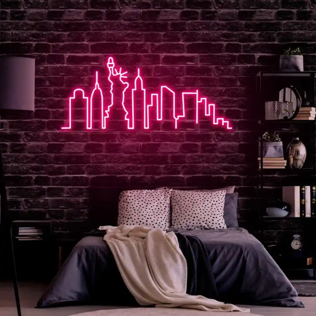 New York City Skyline UV Printed Neon Artwork - Vibrant Cityscape Glow - from manhattonneons.com.