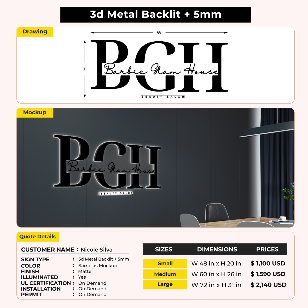 3D Metal Backlit + 5mm For Nicole Silva