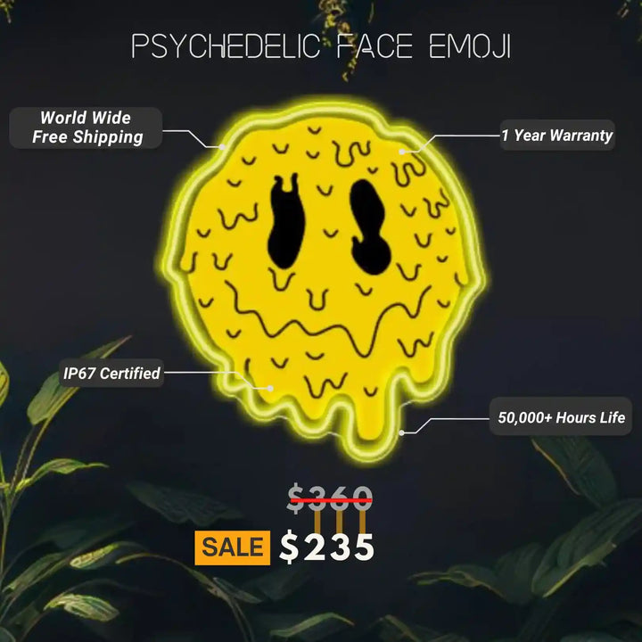 Psychedelic Face Emoji UV Printed Neon Artwork | Expressive Illumination - from manhattonneons.com.