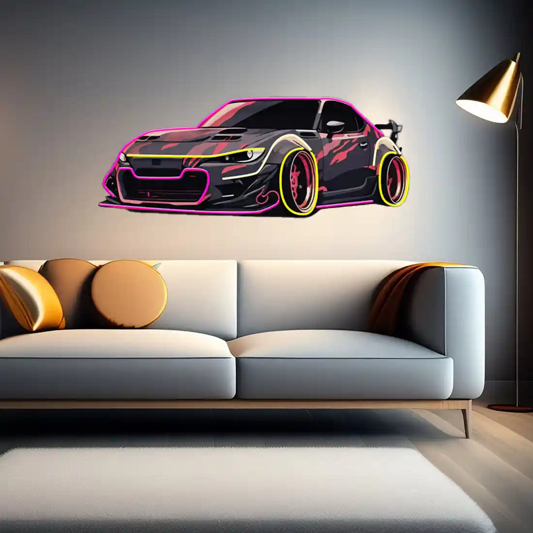 Race Drift UV Art LED Neon Sign in yellow and pink colour by manhattanneons.com