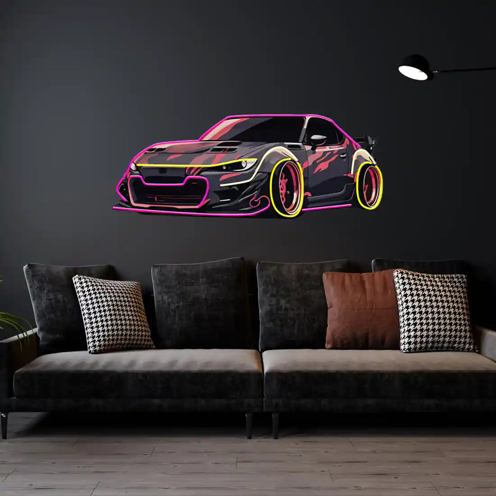 Race Drift UV Art LED Neon Sign in yellow and pink colour by manhattanneons.com