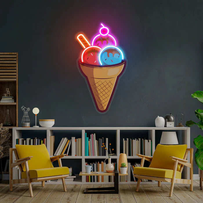 Depicting Rainbow Ice Cream Cones UV art led neon sign. Get yours at manhattanneons.com