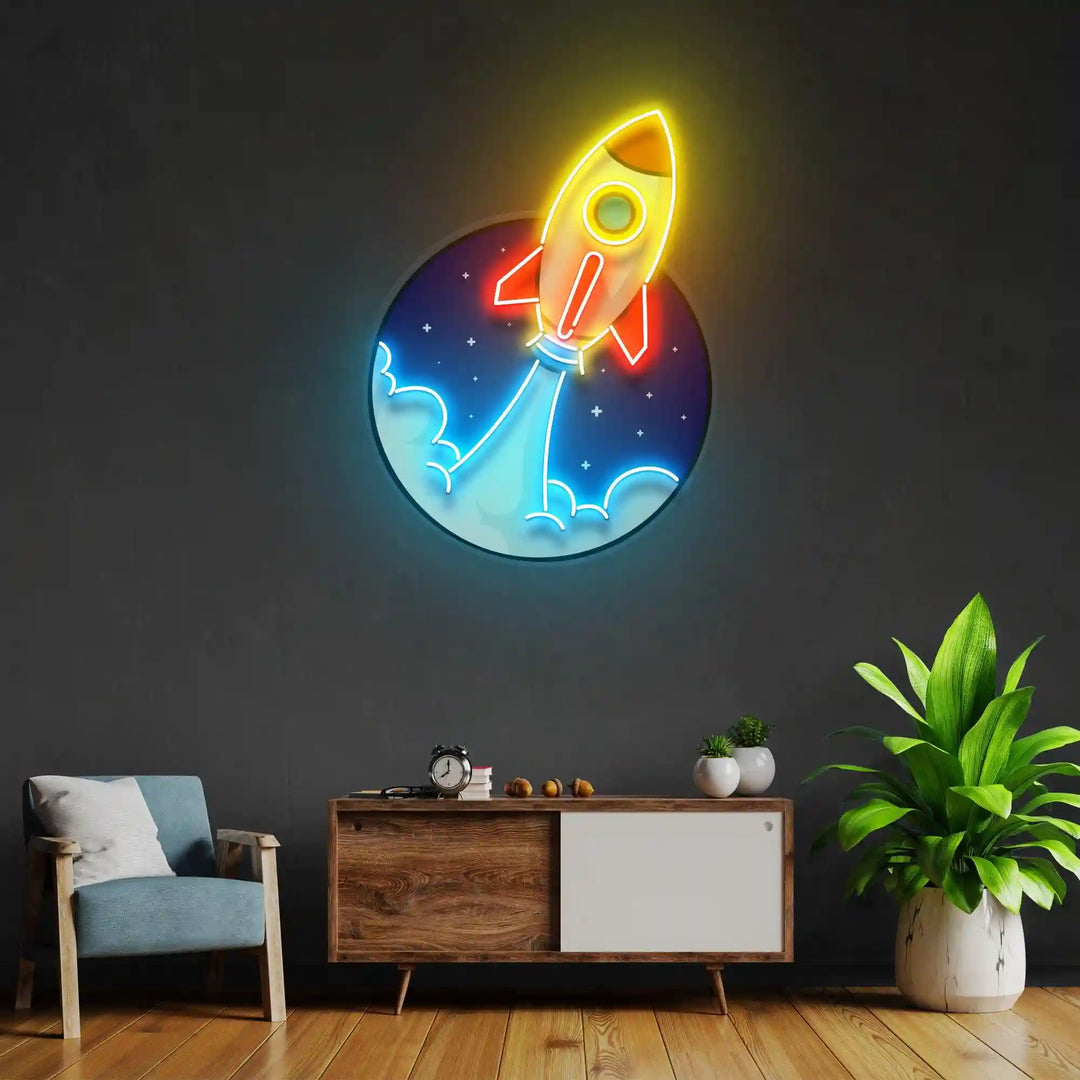 Rocket UV Art Led Neon sign Acrylic Artwork - Illuminate Your Room with Vibrant Glow | manhattanneons.com