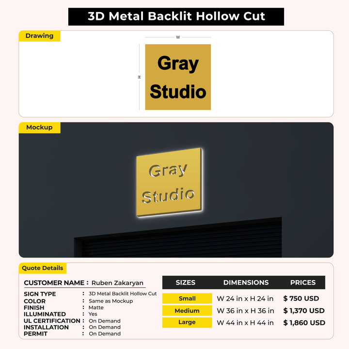 3D Metal Backlit Hollow Cut For Ruben Zakaryan