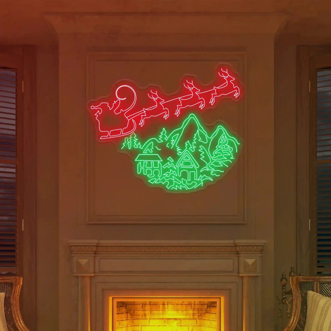 Santa’s Sleigh Ride Neon Artwork - A festive neon masterpiece - from manhattonneons.com.