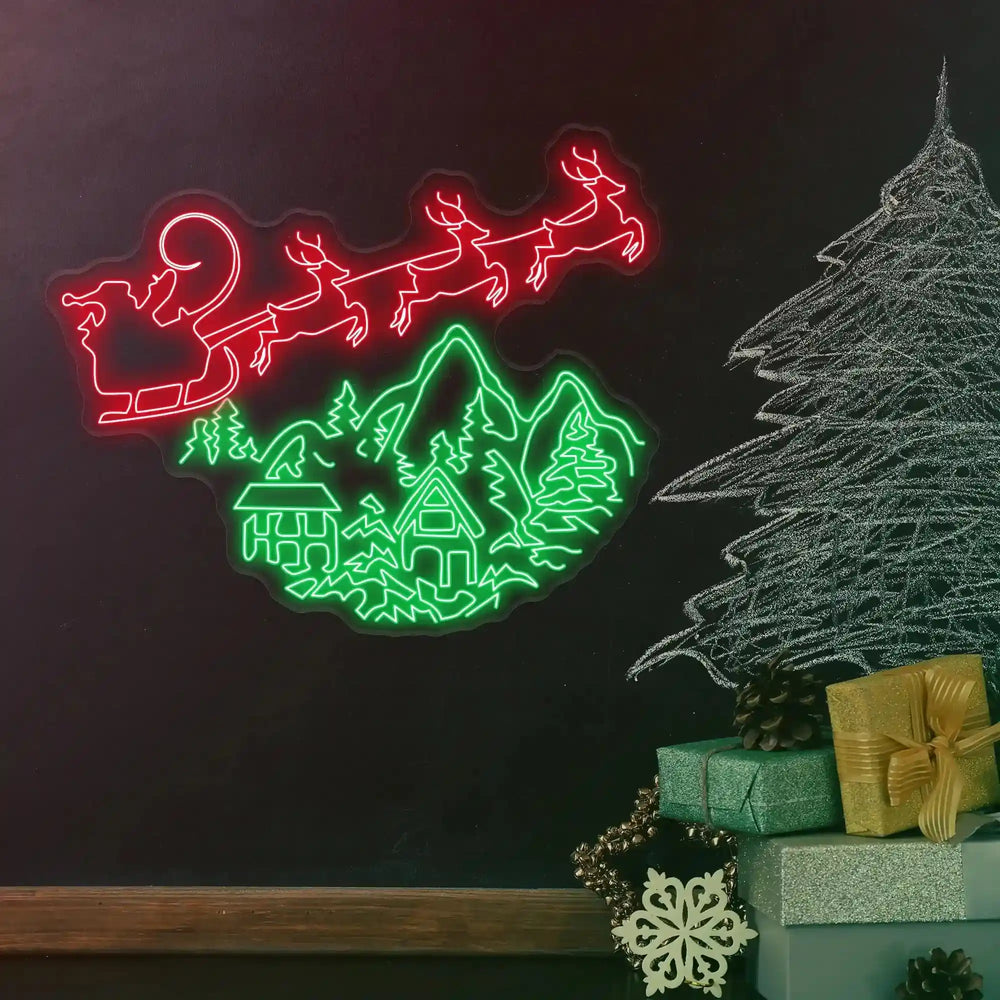 Santa’s Sleigh Ride Neon Artwork - A festive neon masterpiece - from manhattonneons.com.